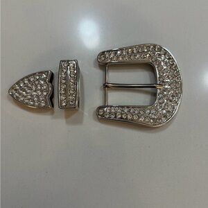 Elegant Silver Rhinestone Belt Buckle Set